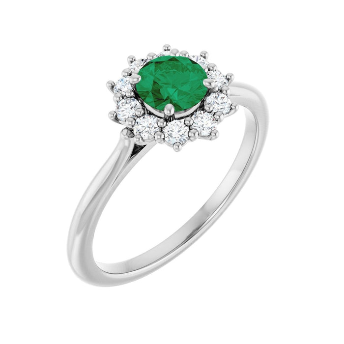 round lab-grown emerald halo ring in 14k White Gold