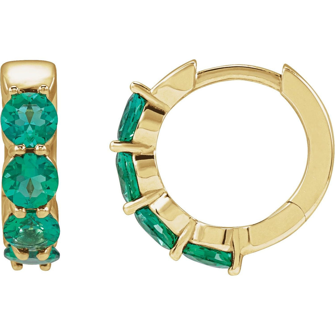 round lab-grown emerald hoop earrings in 14k Yellow Gold