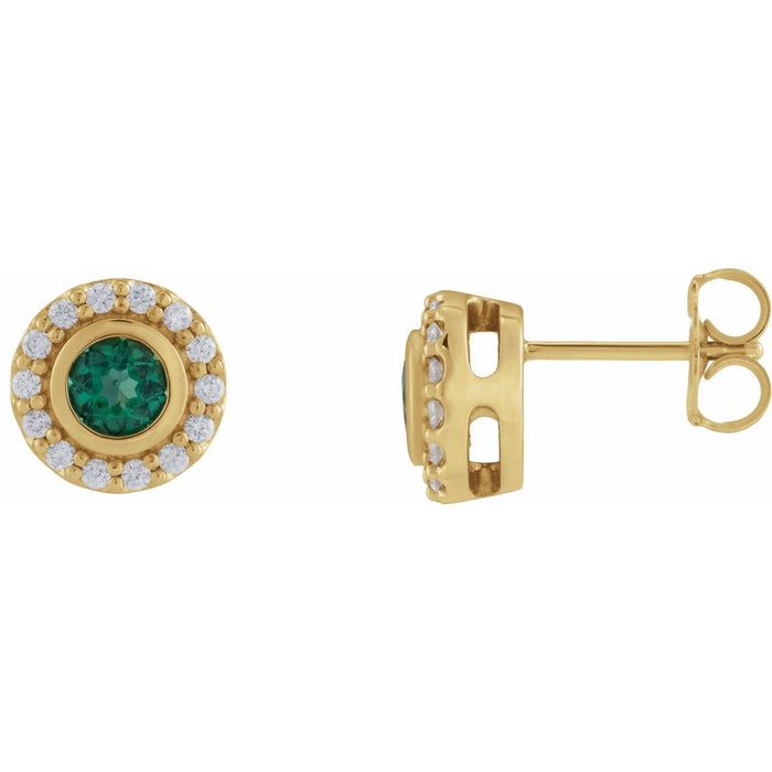 round lab-grown emerald stud earrings in 14k Yellow Gold