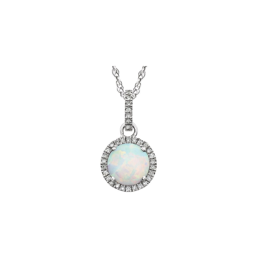 round lab-grown opal necklace in 14k White Gold
