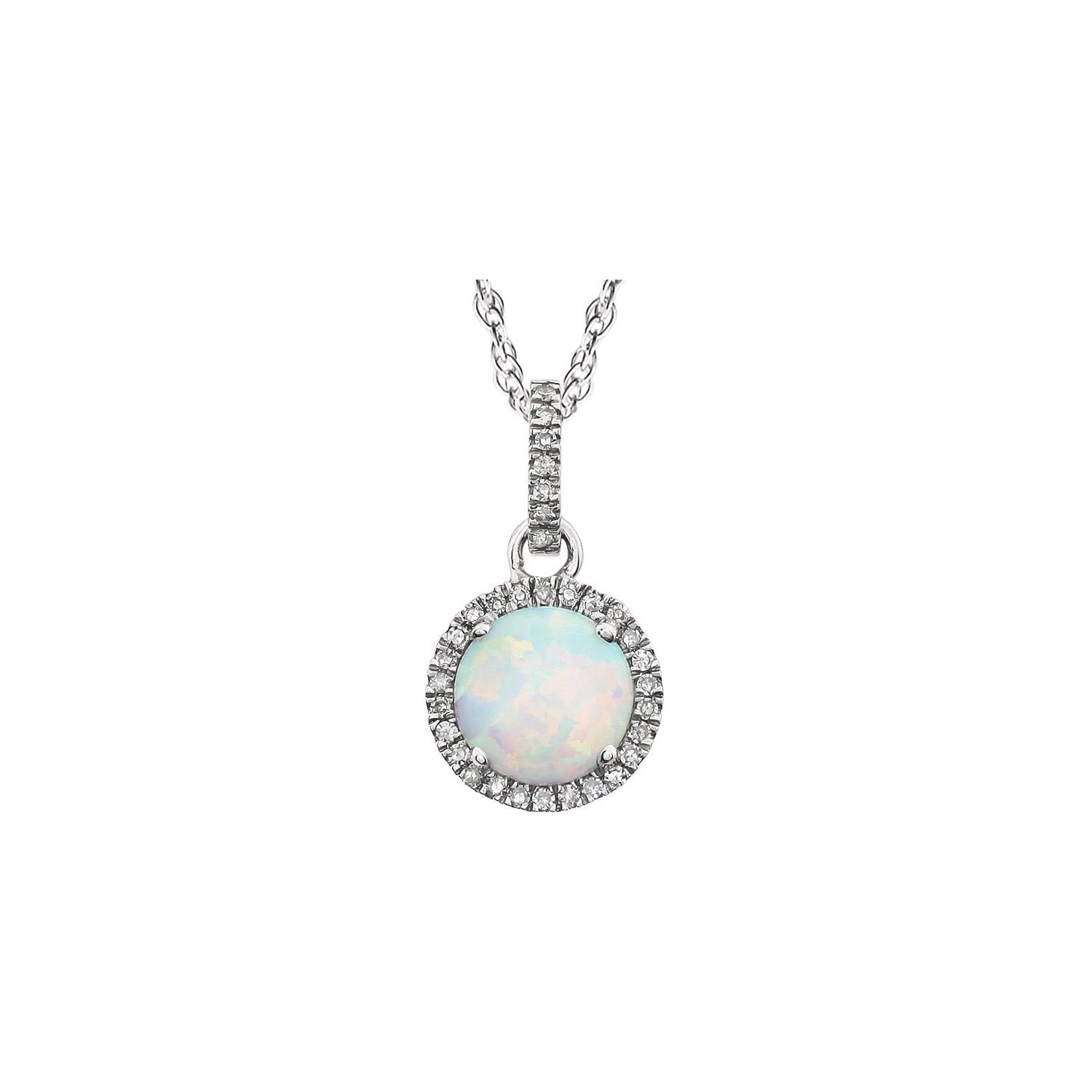 round lab-grown opal necklace in 14k White Gold