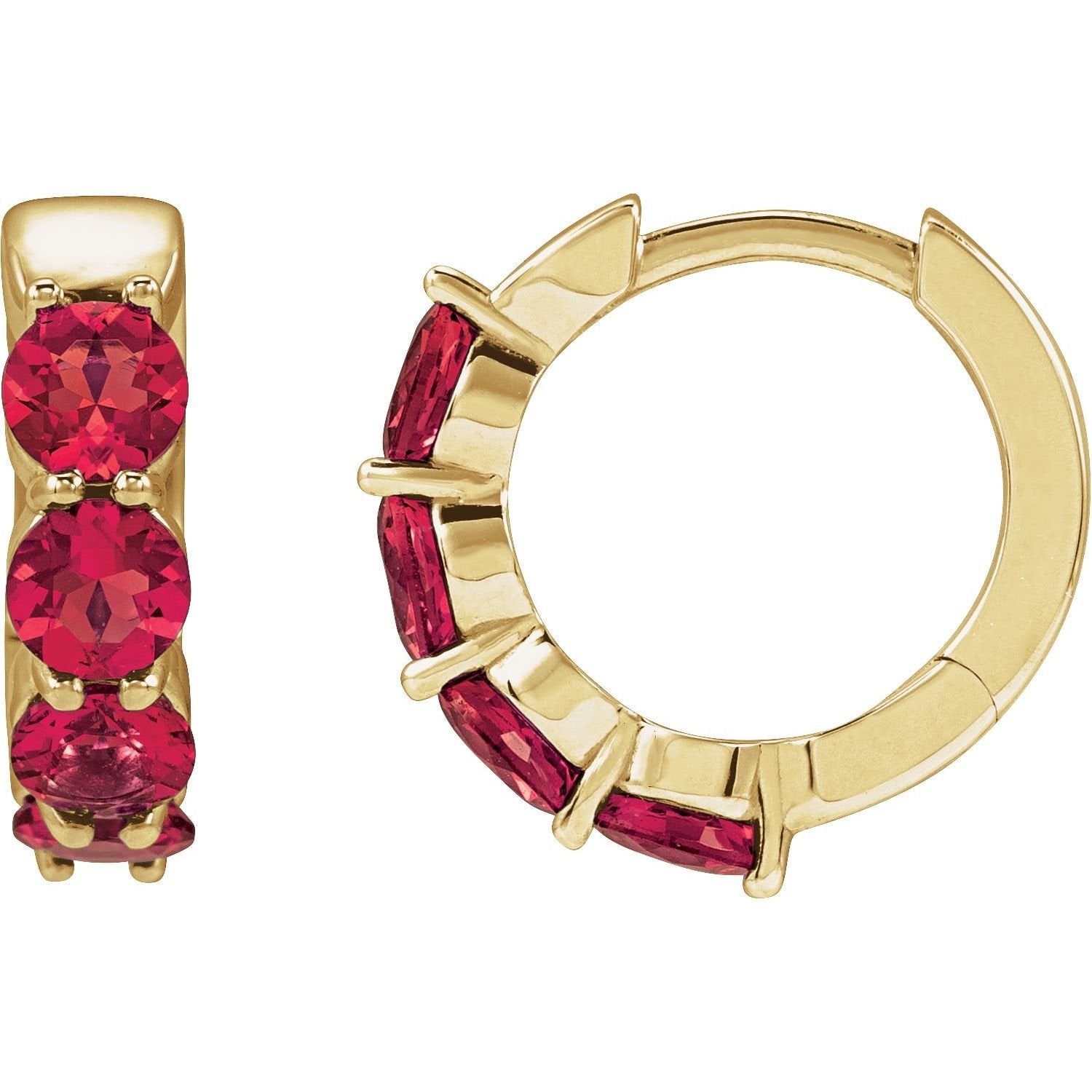 round lab-grown ruby hoop earrings in 14k Yellow Gold