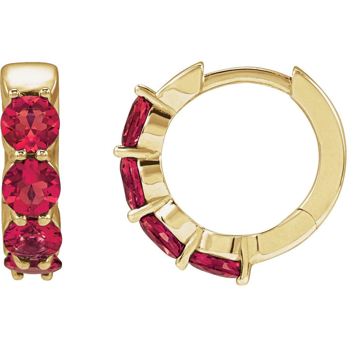 round lab-grown ruby hoop earrings in 14k Yellow Gold