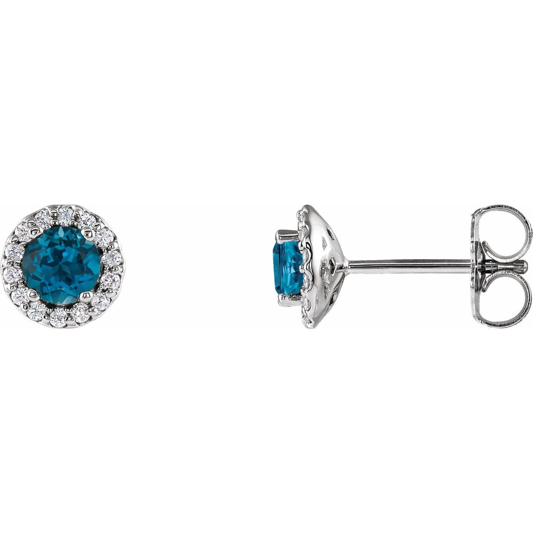 round london blue topaz earrings in 14k White Gold