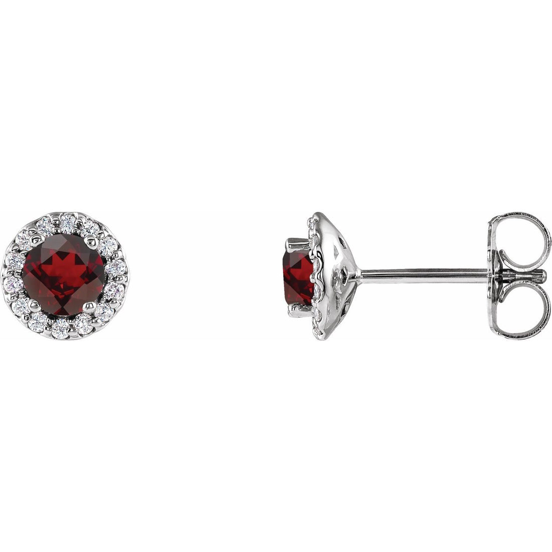 round mozambique garnet earrings in 14k White Gold