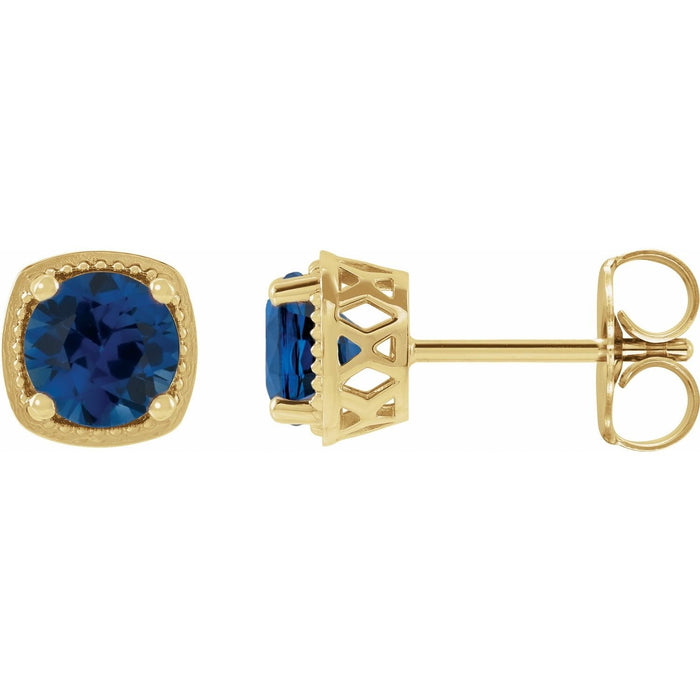 round natural blue sapphire stud earrings in 14k Yellow Gold