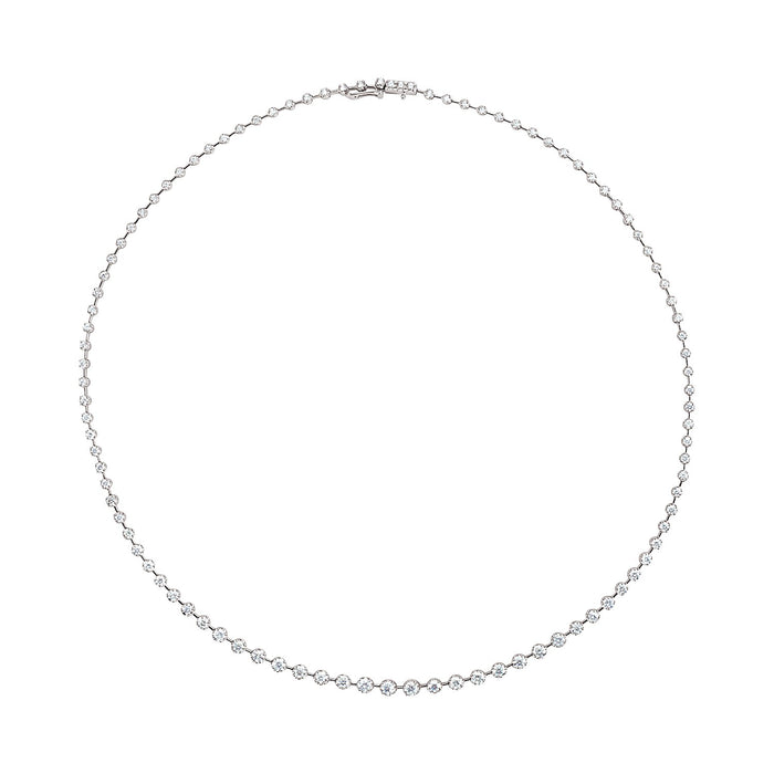 round natural diamond tennis necklace in 14k white gold