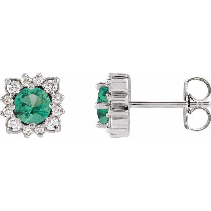 round natural emerald earrings in 14k White Gold