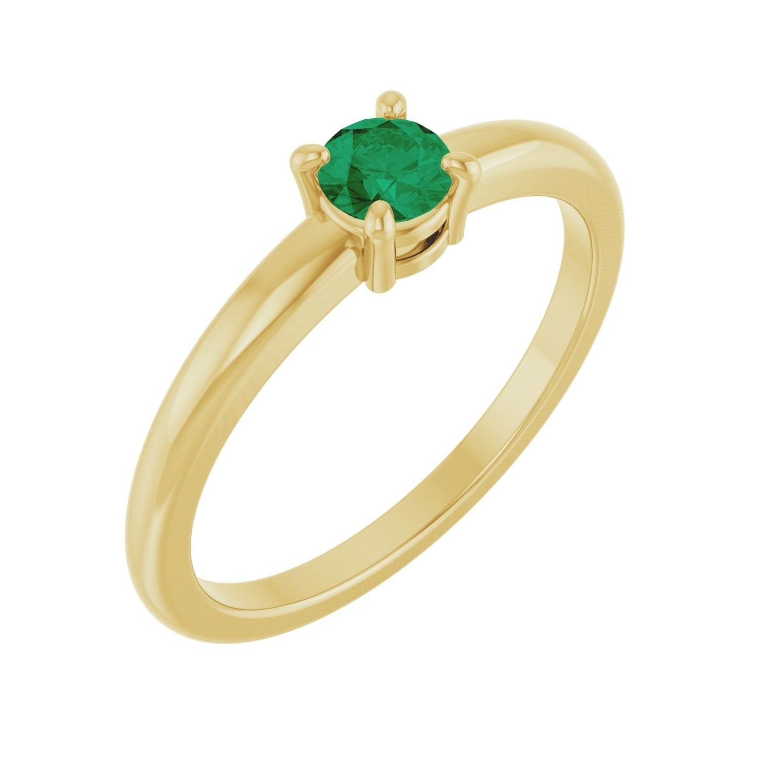 round natural emerald ring in 14k Yellow Gold