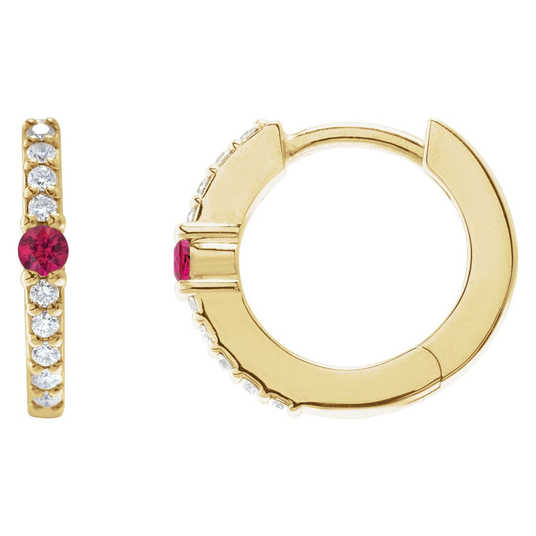 round natural ruby hoop earrings in 14k Yellow Gold