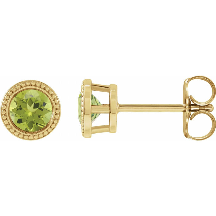 round peridot beaded earrings in 14k Yellow Gold