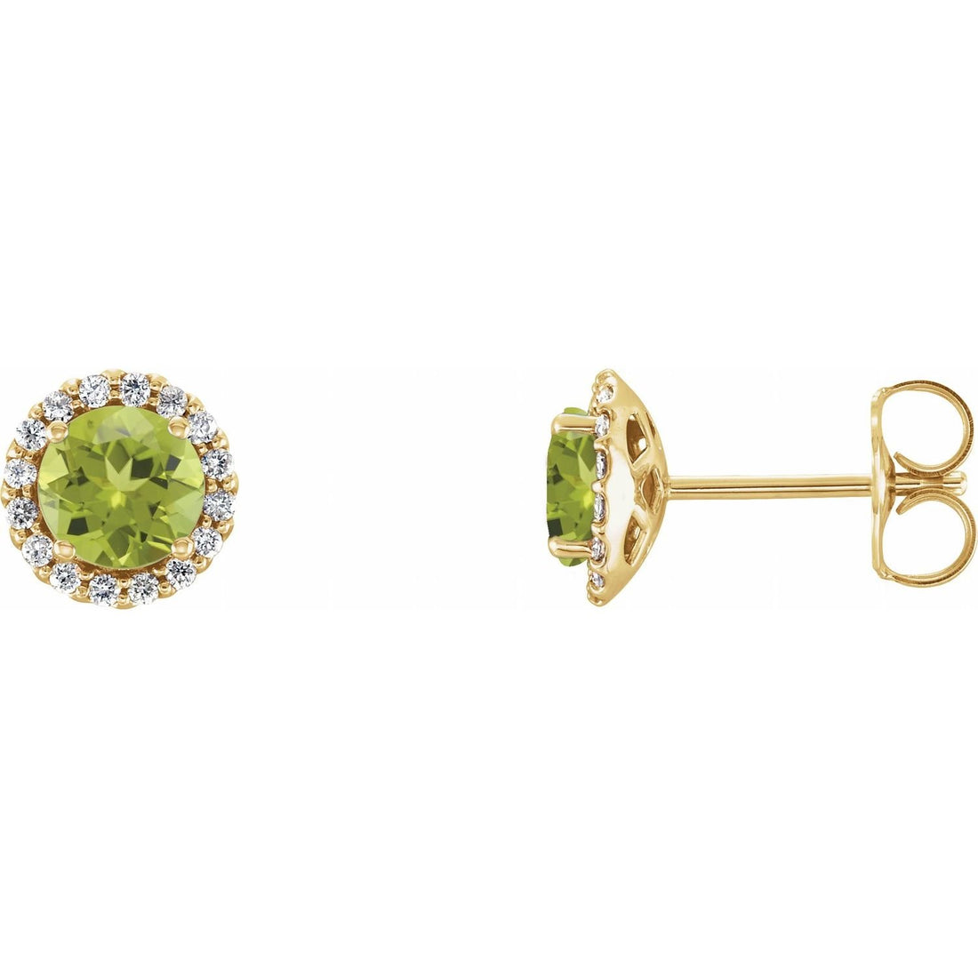 round peridot earrings in 14k Yellow Gold