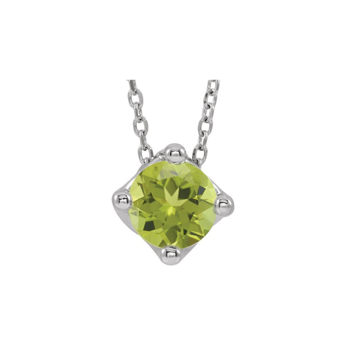 14K White Gold round peridot solitaire pendant, solid gold