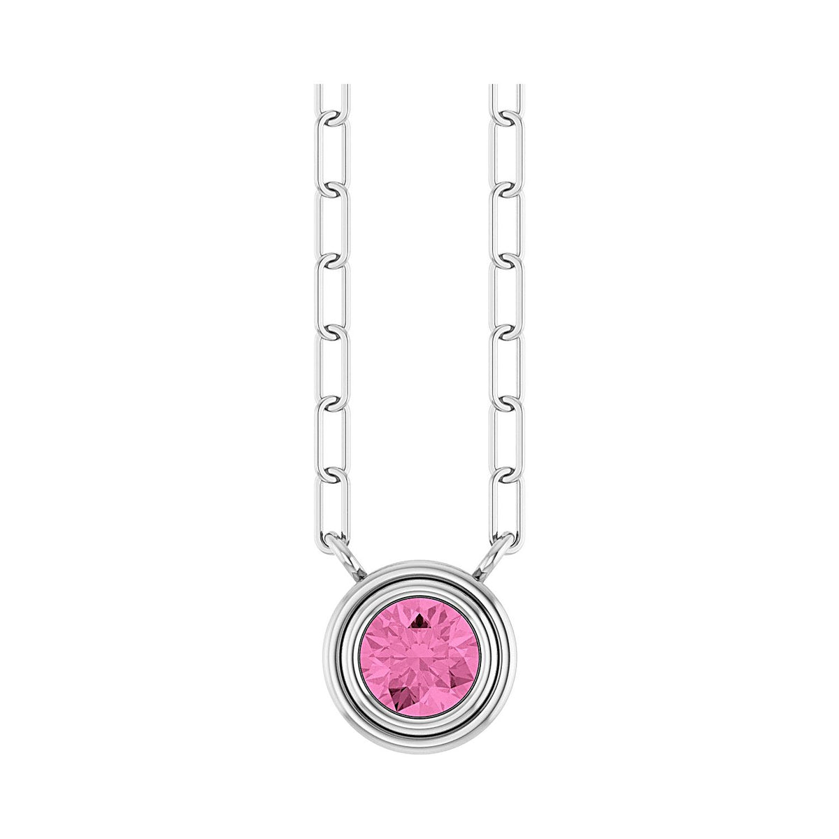 Round Pink Sapphire Necklace in 14K White Gold