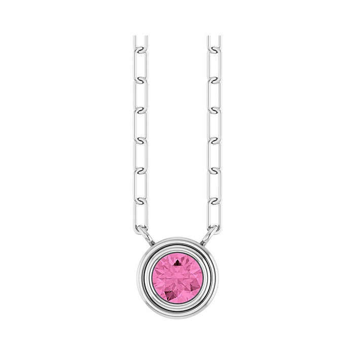 Round Pink Sapphire Necklace in 14K White Gold