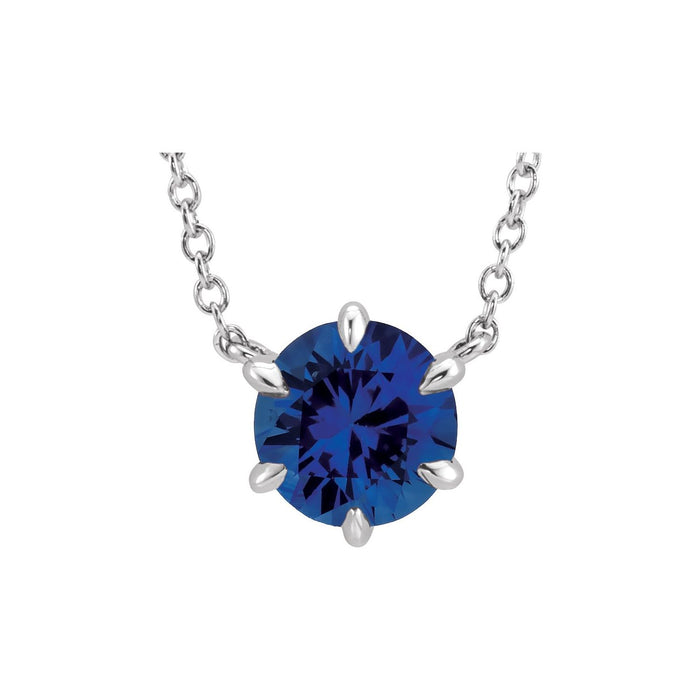 14K White Gold natural blue sapphire round claw-prong solitaire pendant