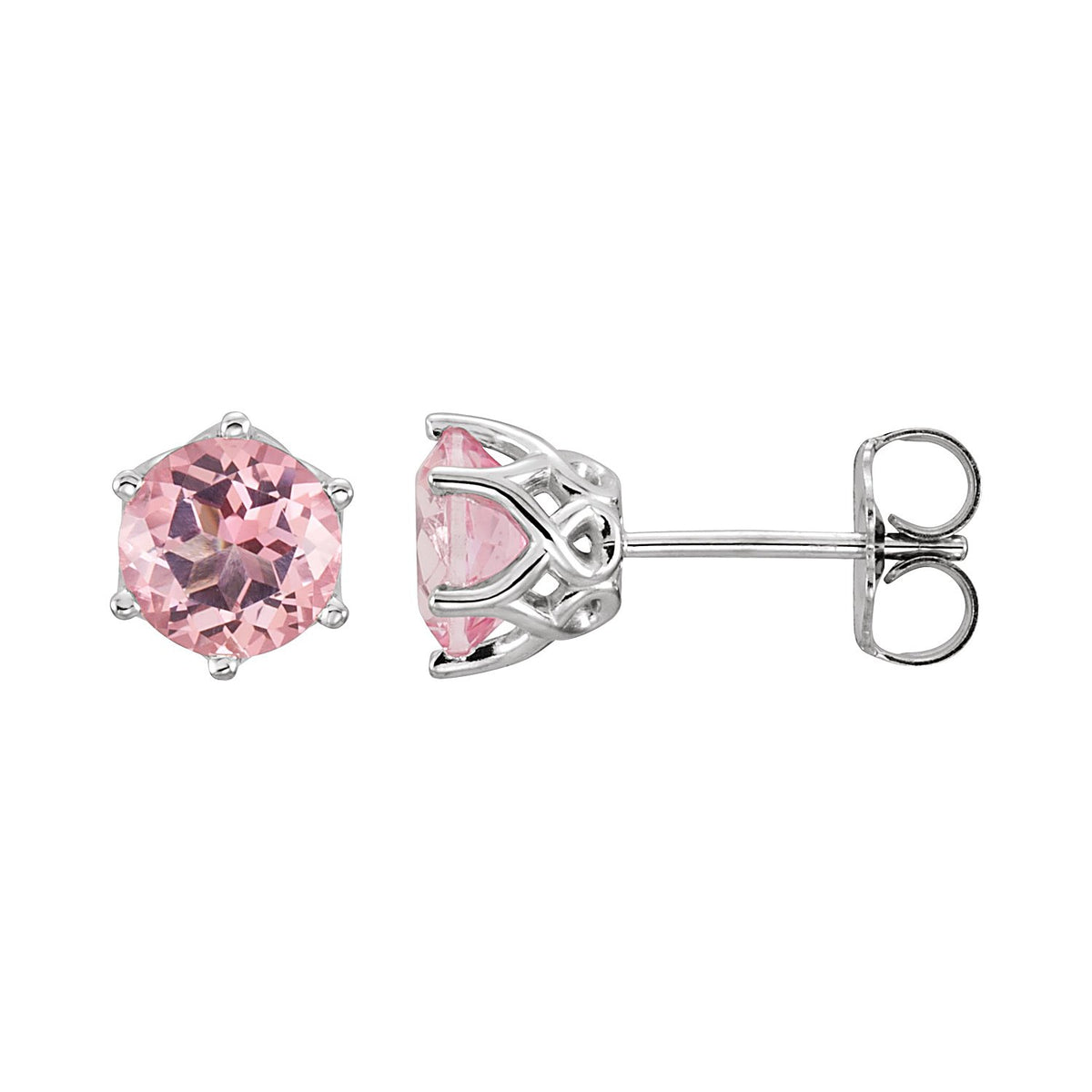 Round Morganite Stud Earrings in 14K White Gold