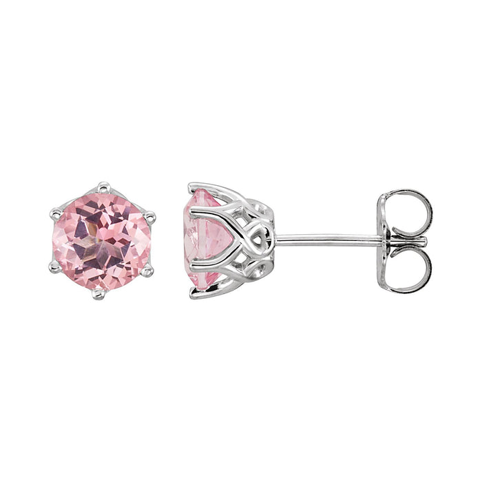 Round Morganite Stud Earrings in 14K White Gold
