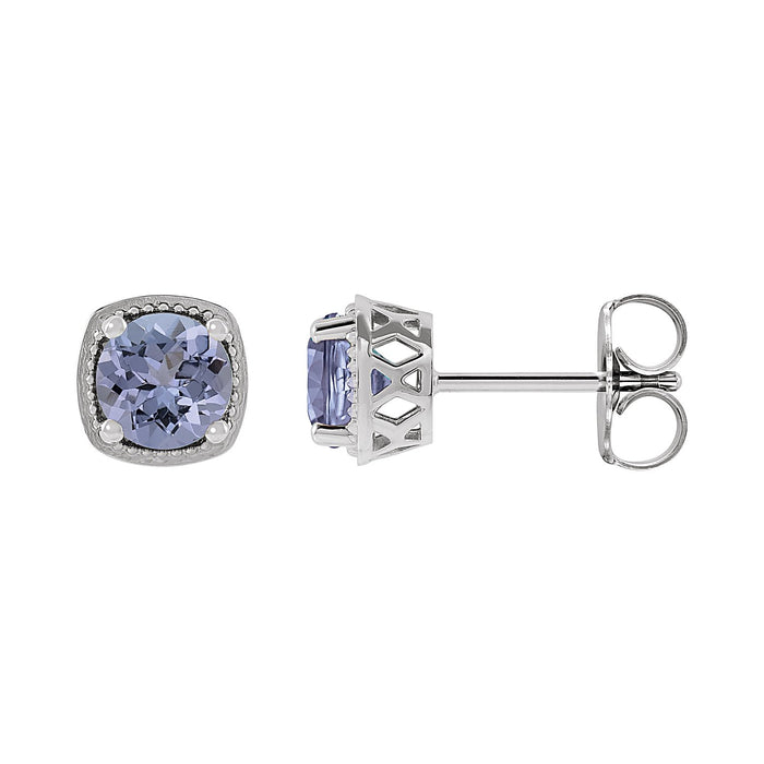 Round Tanzanite Stud Earrings in 14K White Gold