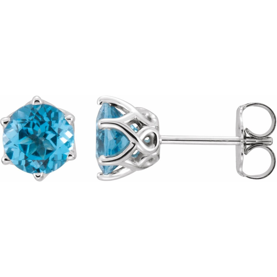 round swiss blue topaz earrings in 14k White Gold