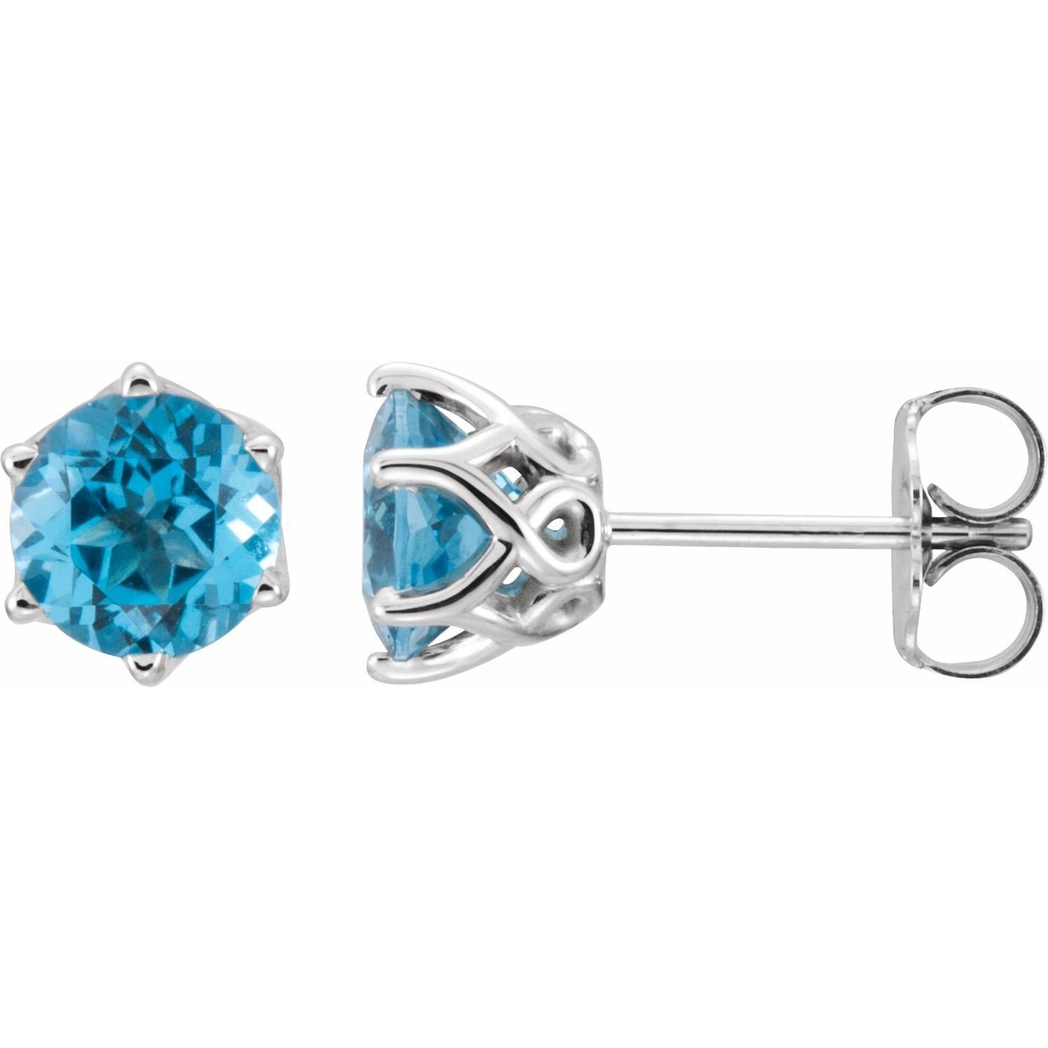 round swiss blue topaz earrings in 14k White Gold