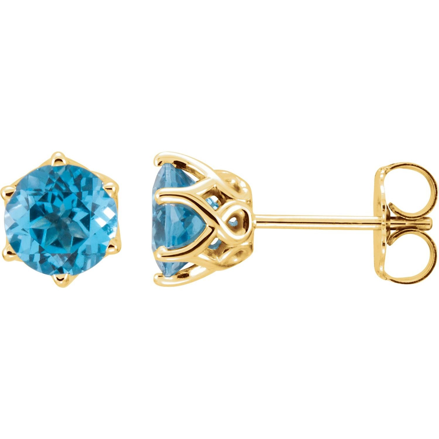 14K Yellow Gold Round Swiss Blue Topaz Earrings