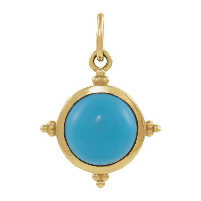 Round Turquoise Medallion Pendant in 14K Yellow Gold