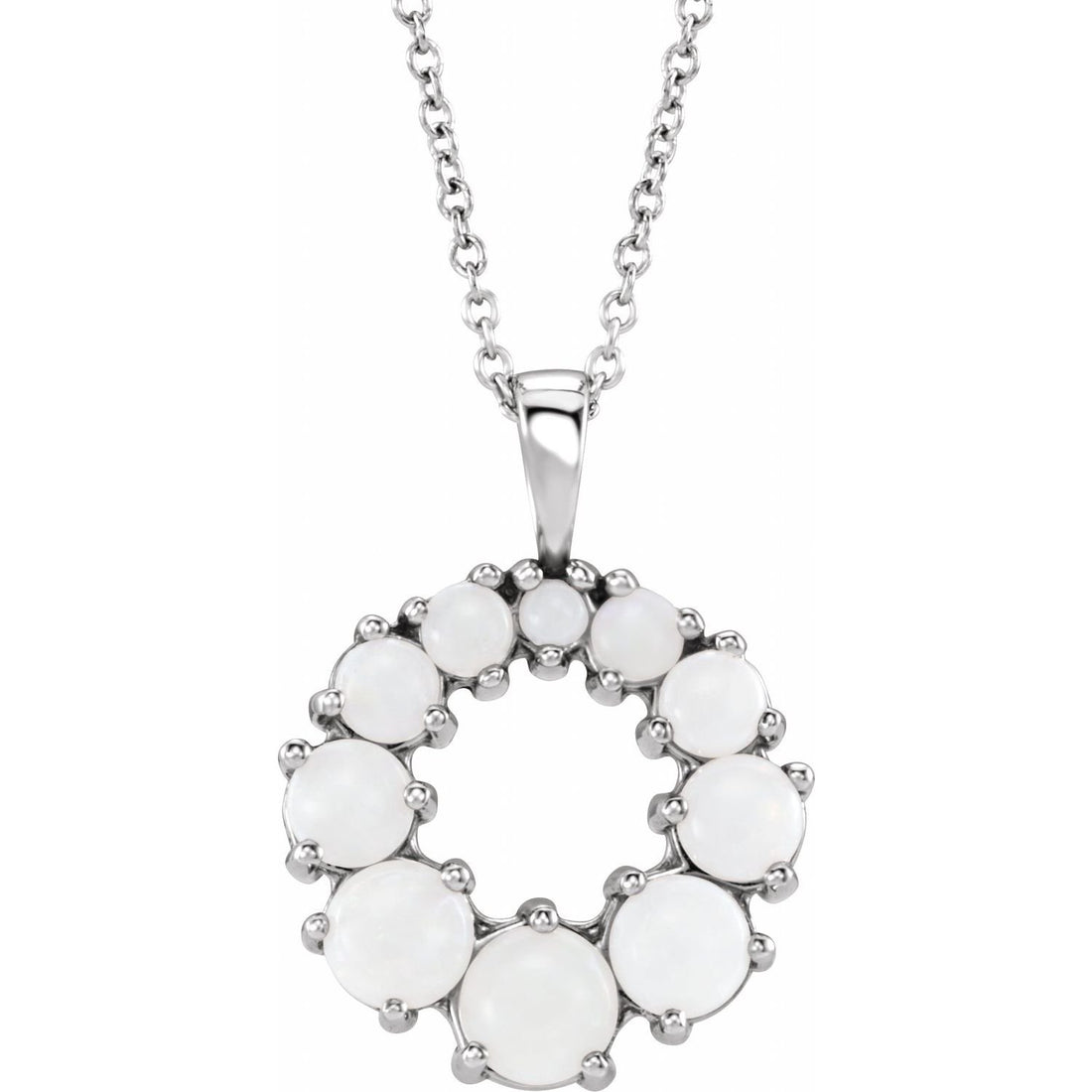 round white opal halo necklace in 14k White Gold