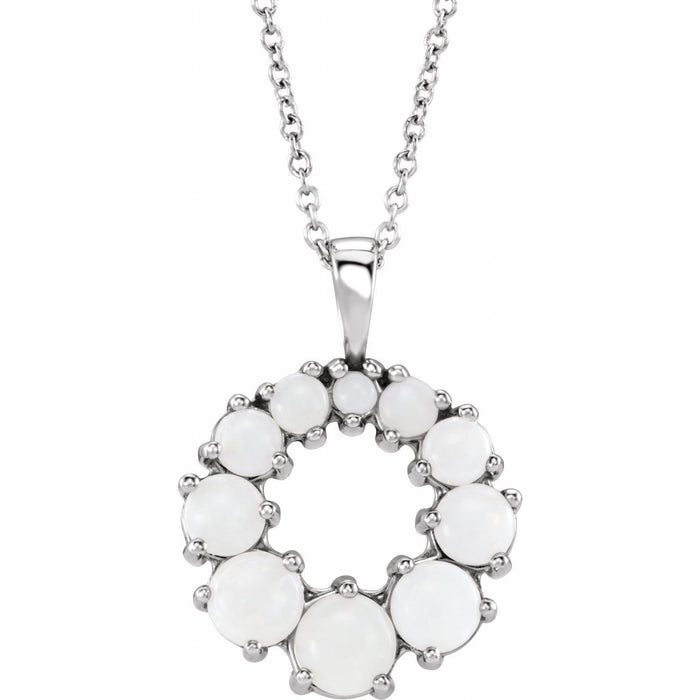 round white opal halo necklace in 14k White Gold