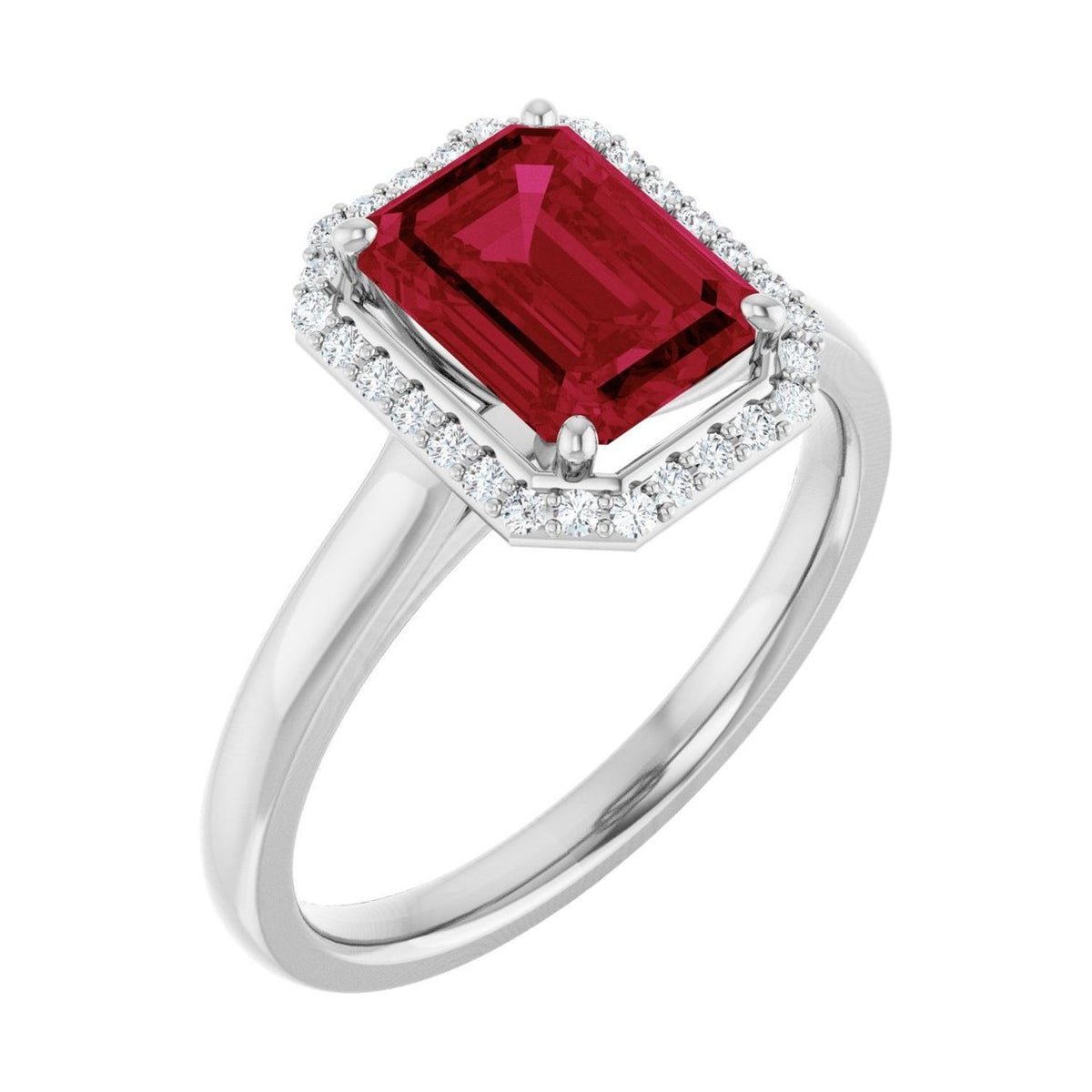 Emerald 1 ct ruby 14K White Gold classic halo engagement ring