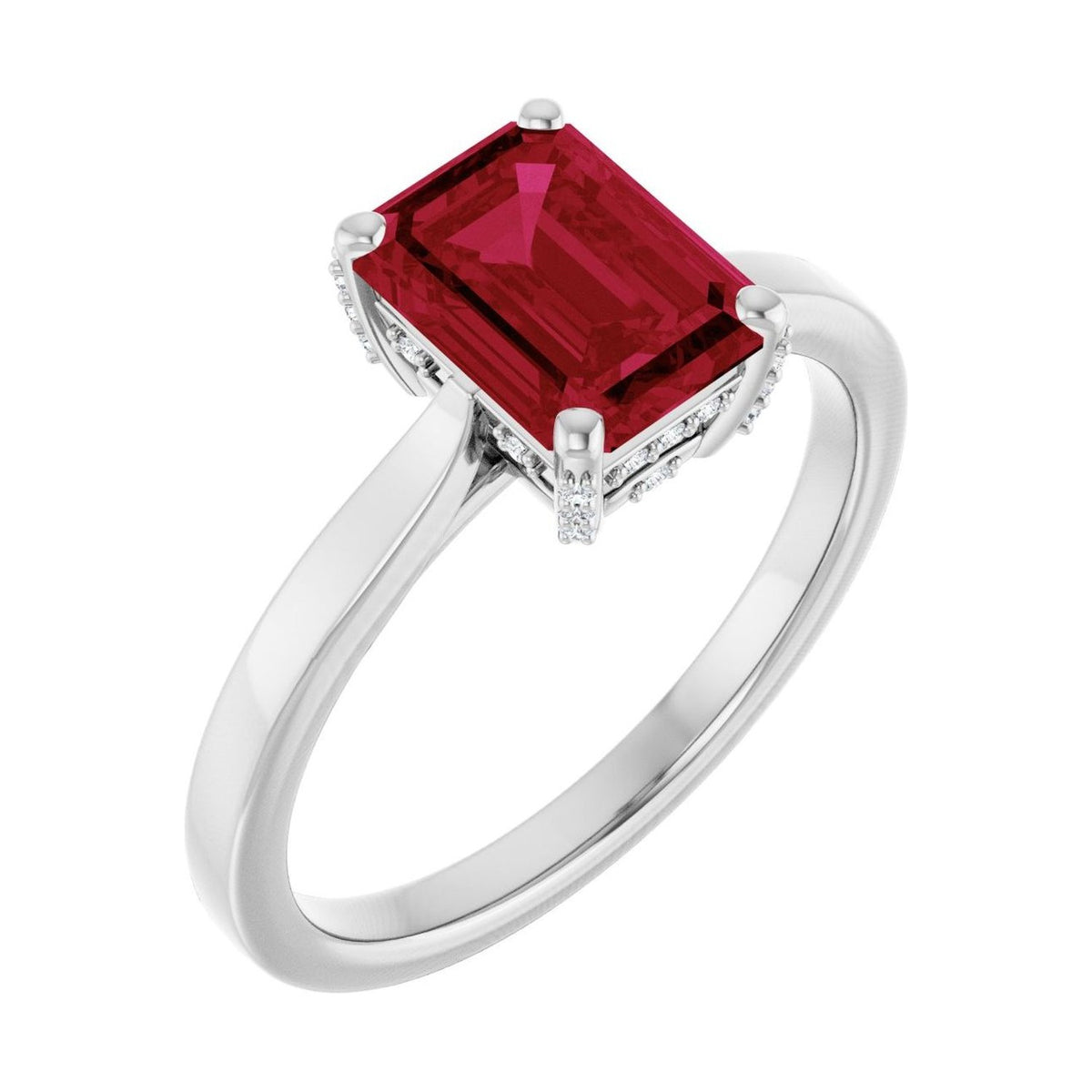 Emerald 1 ct ruby 14K White Gold classic solitaire engagement ring