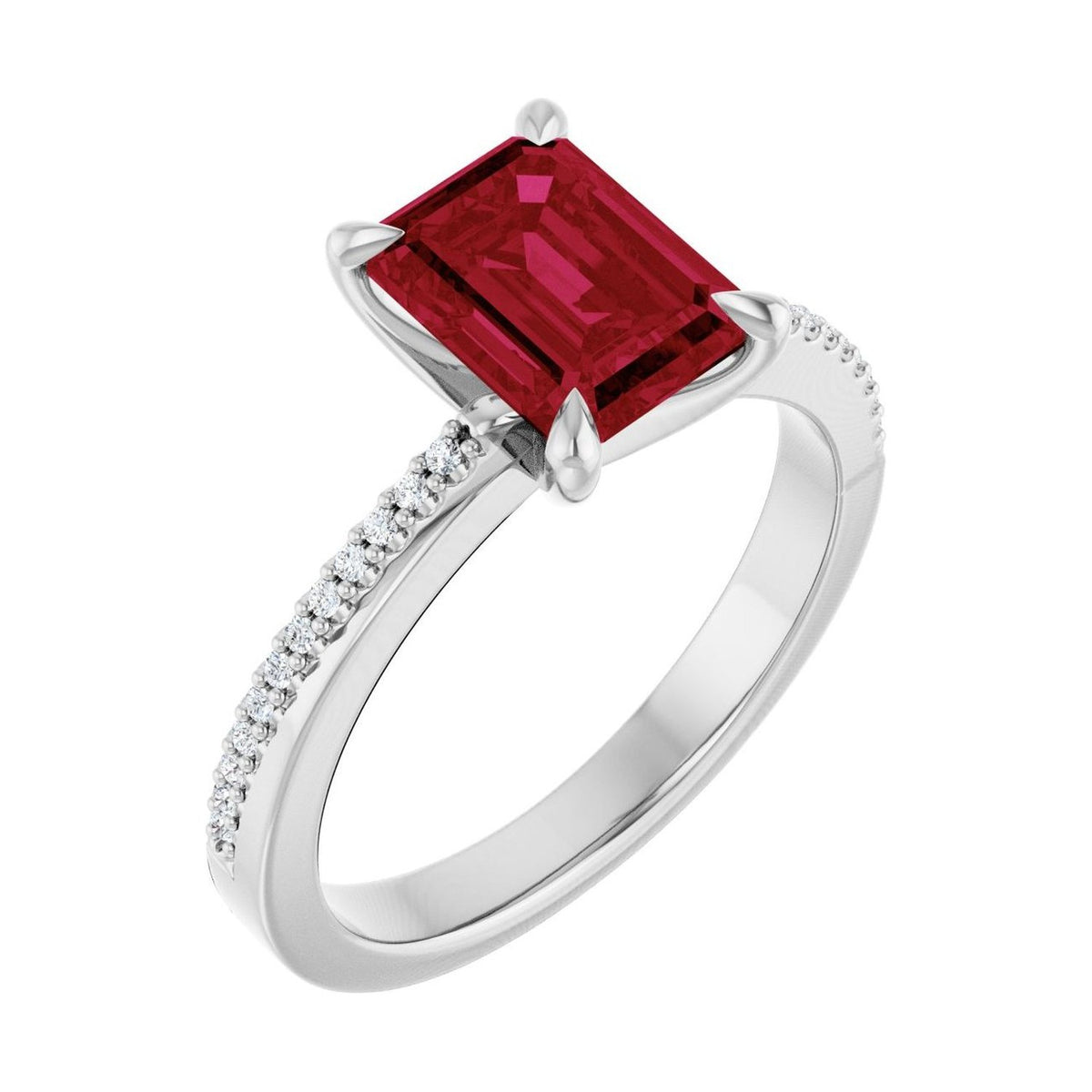 Emerald 1 ct ruby 14K White Gold claw-prong pavé engagement ring