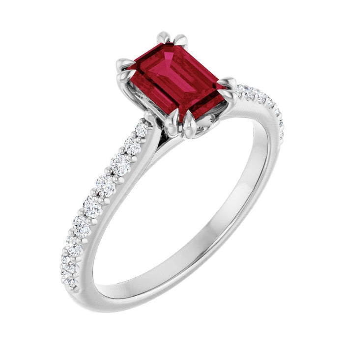 Emerald 1 ct ruby 14K White Gold double claw-prong solitaire engagement ring