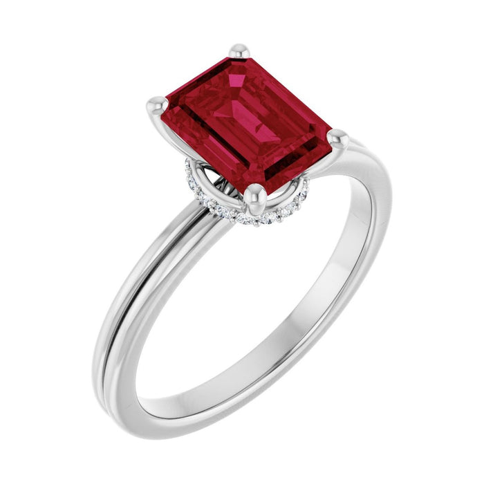 Emerald 1 ct ruby 14K White Gold hidden-accent solitaire engagement ring