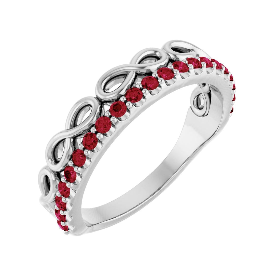 ruby infinity stackable ring in Platinum