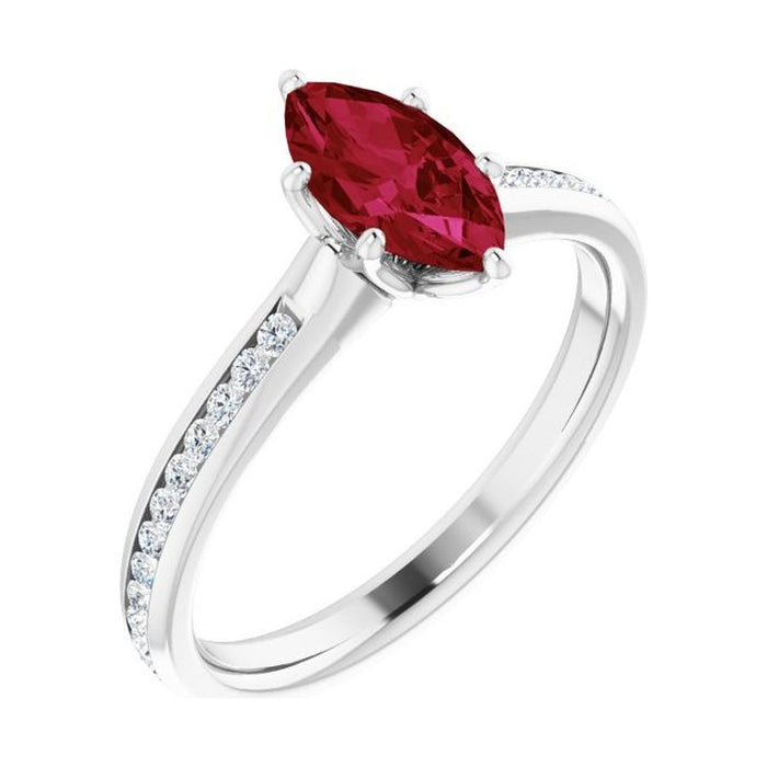 Marquise 1 ct ruby 14K White Gold accented shoulder engagement ring