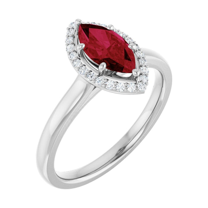 Marquise 1 ct ruby 14K White Gold classic halo engagement ring