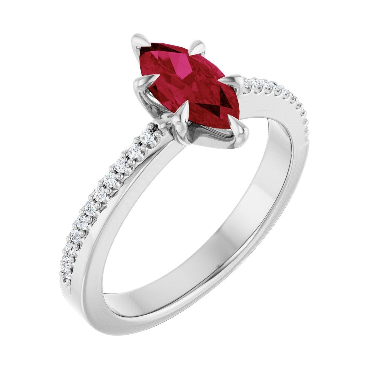 Marquise 1 ct ruby 14K White Gold claw-prong pavé engagement ring
