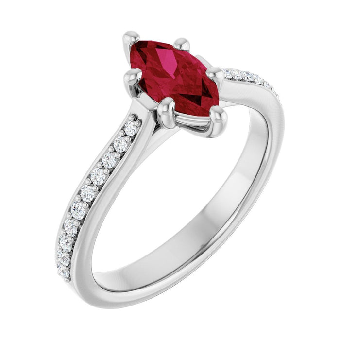 Marquise 1 ct ruby 14K White Gold french pavé solitaire engagement ring