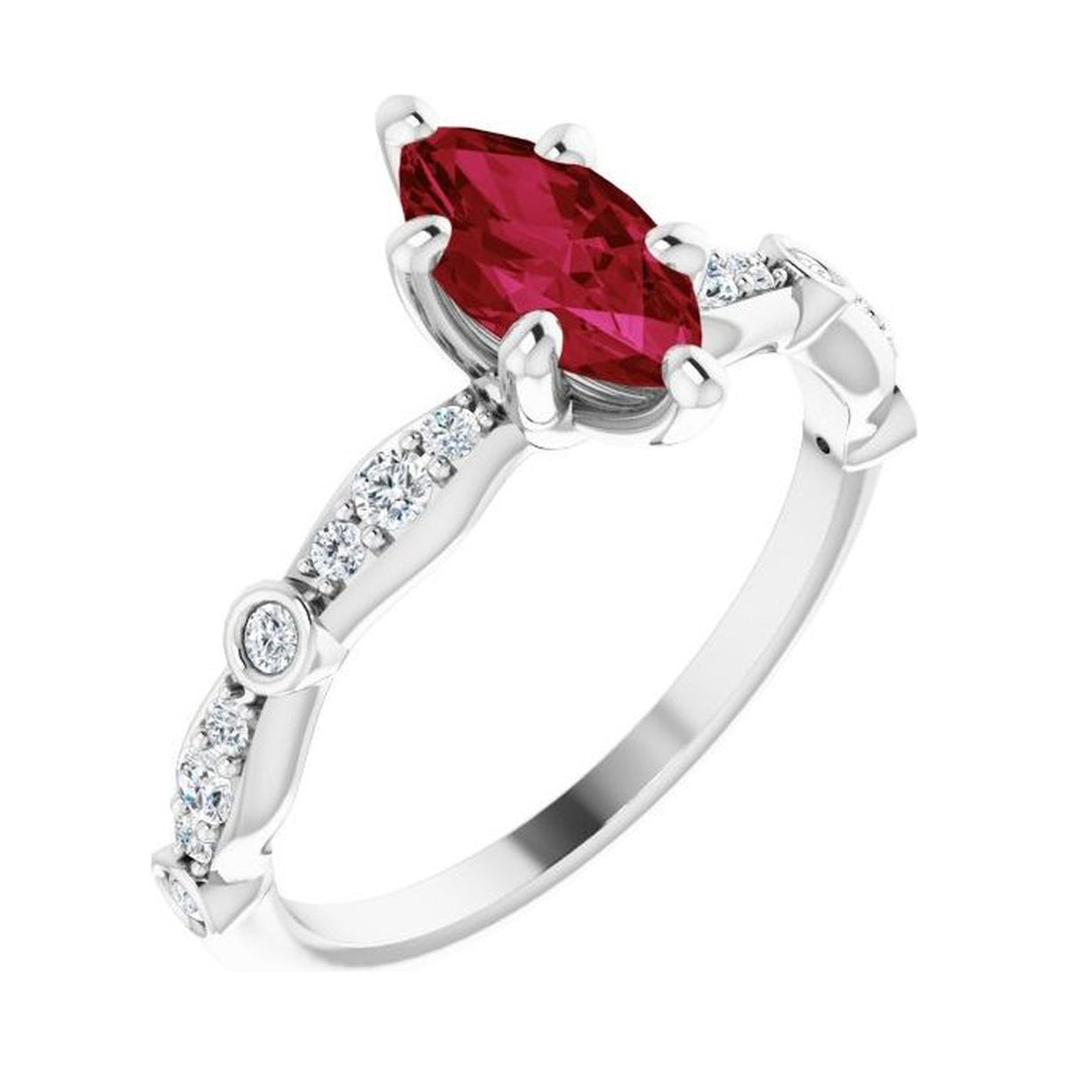 Marquise 1 ct ruby 14K White Gold petite vintage milgrain engagement ring