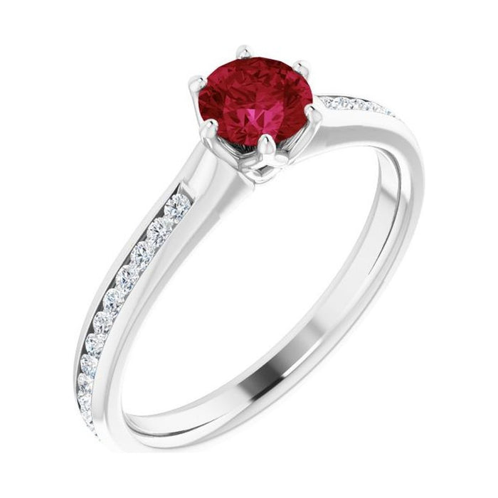 Round 1 ct ruby 14K White Gold accented shoulder engagement ring