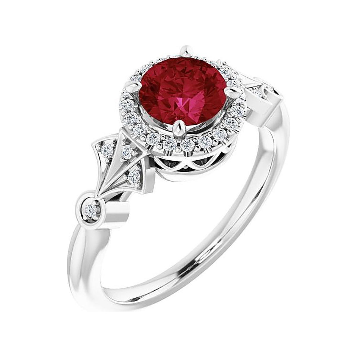 Ruby cocktail ring in 14K White Gold