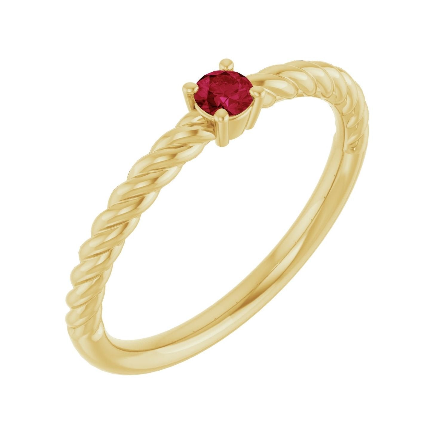 ruby solitaire rope ring in 14k Yellow Gold