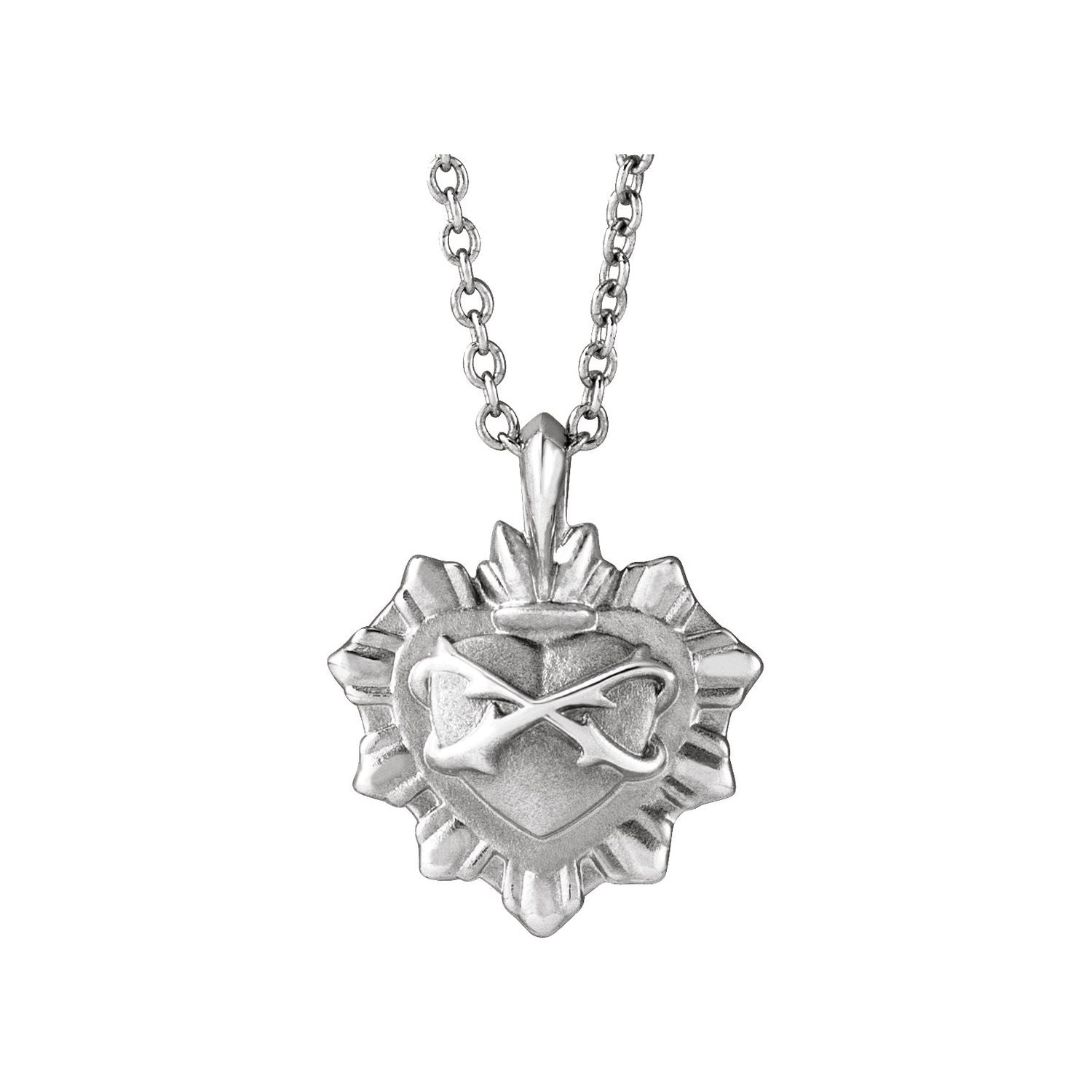 14K White Gold Sacred Heart Necklace on an adjustable 16 to 18 inch cable chain