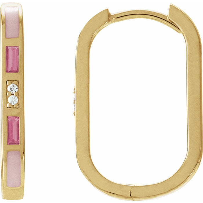 slim baguette pink tourmaline hoop earrings in 14k Yellow Gold