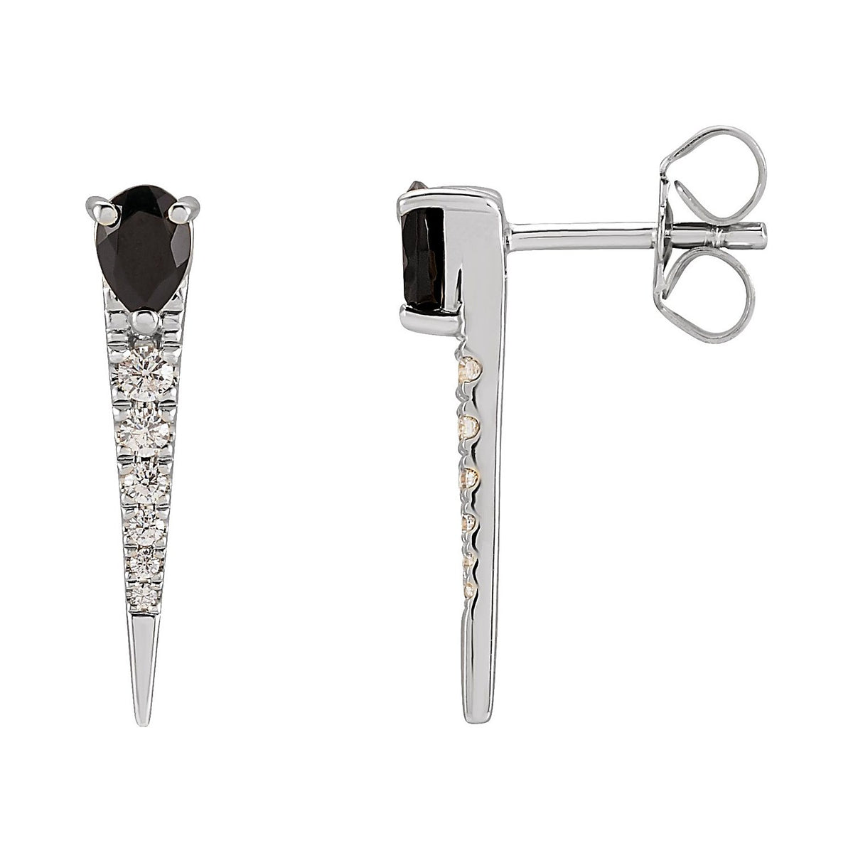 Spike Black Onyx Drop Earrings in 14K White Gold