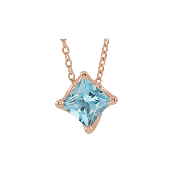 square aquamarine solitaire pendant, 14K Rose Gold
