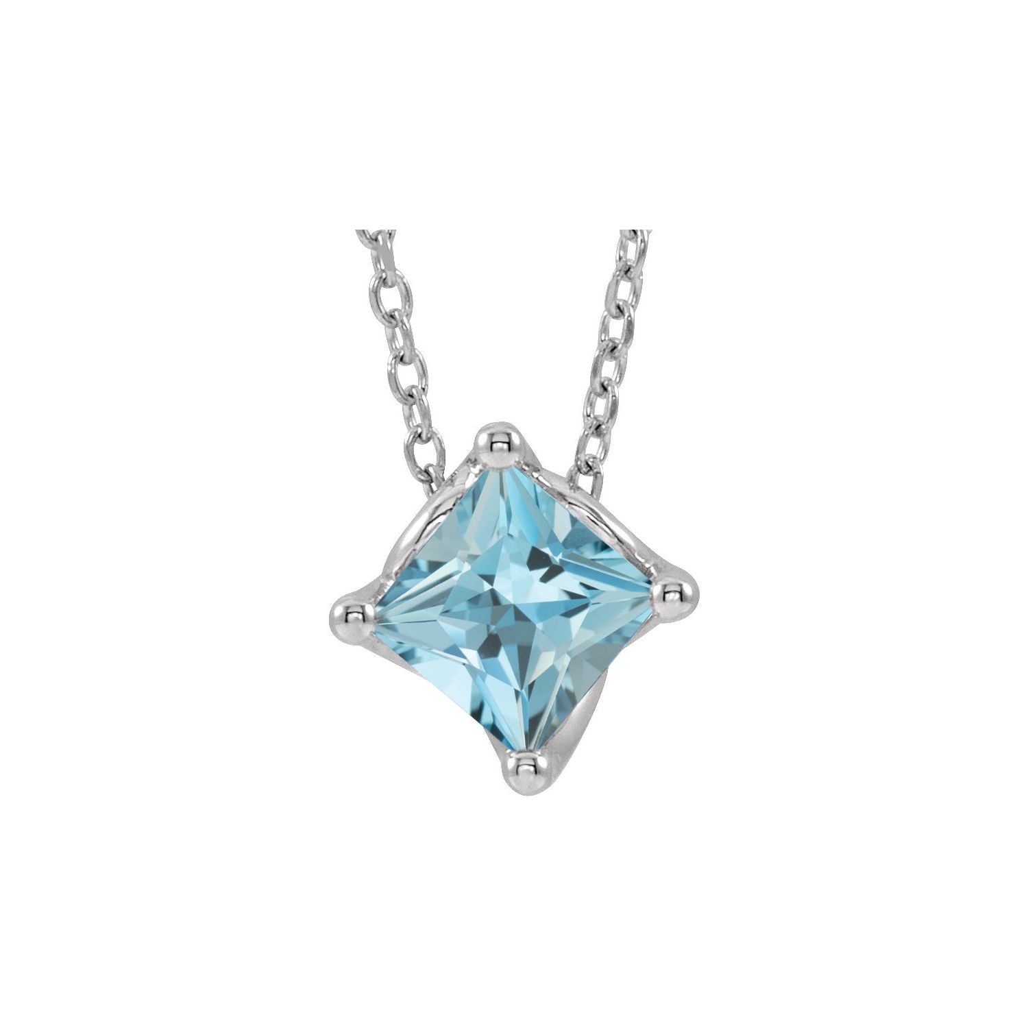 square aquamarine solitaire pendant, 14K White Gold