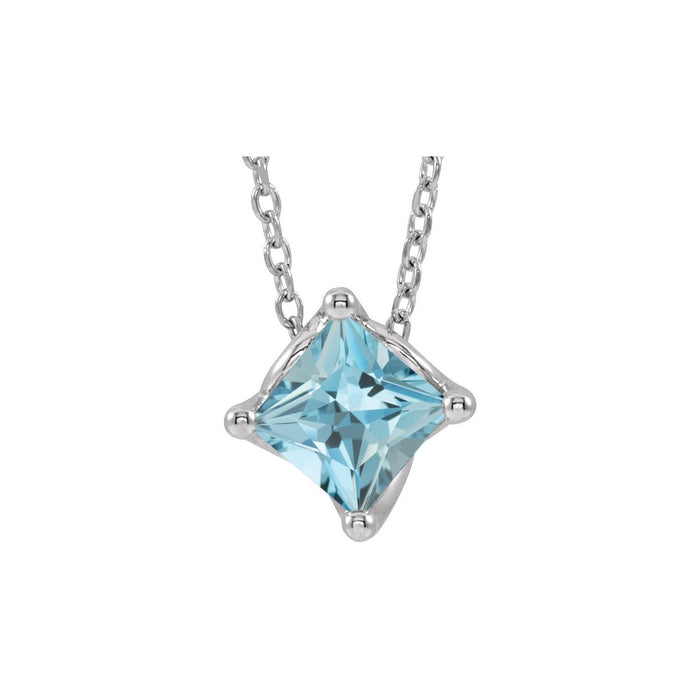 square aquamarine solitaire pendant, 14K White Gold