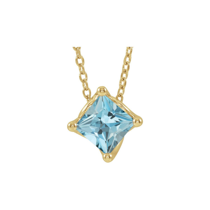 square aquamarine solitaire pendant, 14K Yellow Gold